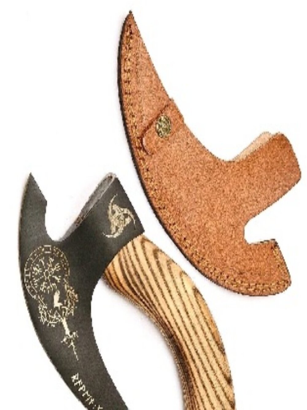 Custom Handmade Carbon Steel Blade Viking Pizza Cutter Axe With Leather Sheath